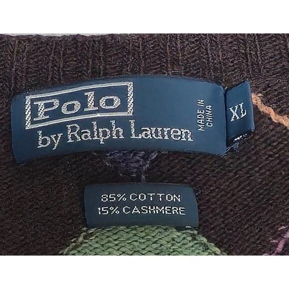 Polo Ralph Lauren Sweater Adult Extra Large V Neck Argyle Cotton Cashmere VTG - Picture 3 of 3